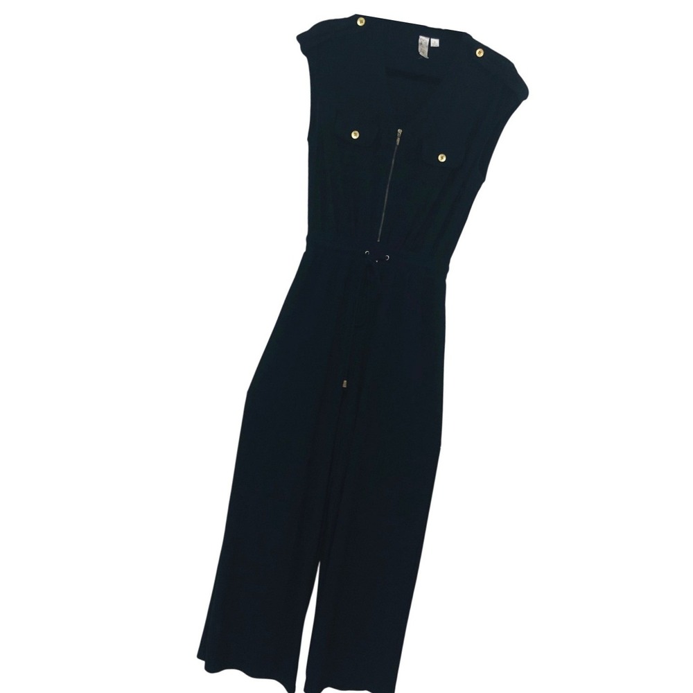 Emma & Michele Jumpsuit Wide Leg Zip Front Women S Nautical Minimalist Navy Knit